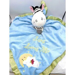 Bazooples Baby Zebra Lovey Security Blanket Blue Jesus Loves Me Moon Butterfly